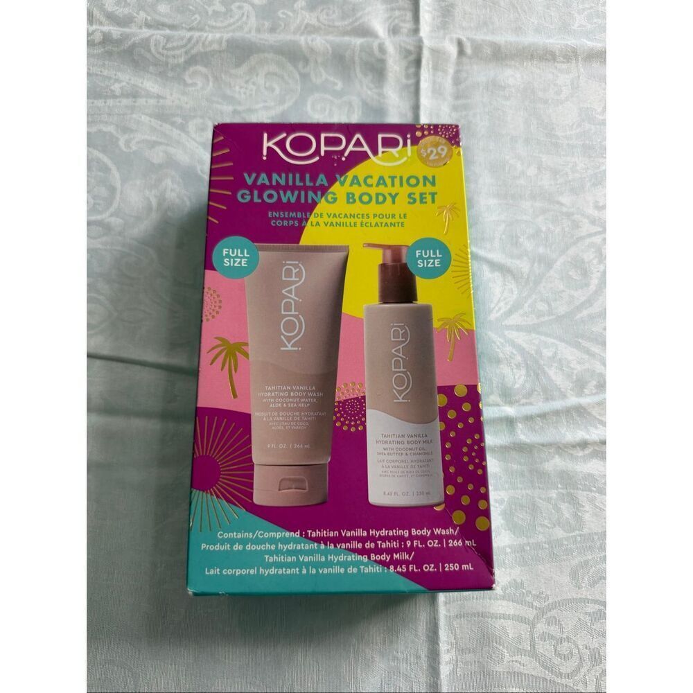 Kopari Vanilla Vacation Glowing Body Set Hydrating Vegan Full Size Body Wash